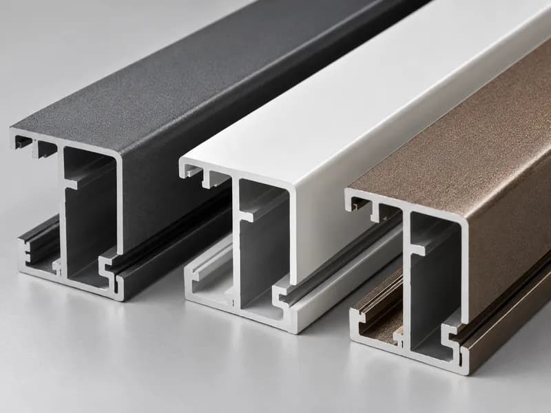 Textured, smooth and metallic powder coated profiles side by side