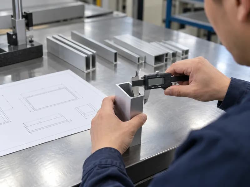 A profile sample being measured with callipers against its drawing